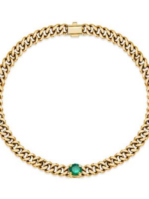 Golden Emerald Sapphire Solitaire Link Bracelet - 18K Gold Plated Sterling Silver