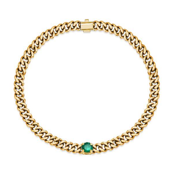 Golden Emerald Sapphire Solitaire Link Bracelet - 18K Gold Plated Sterling Silver