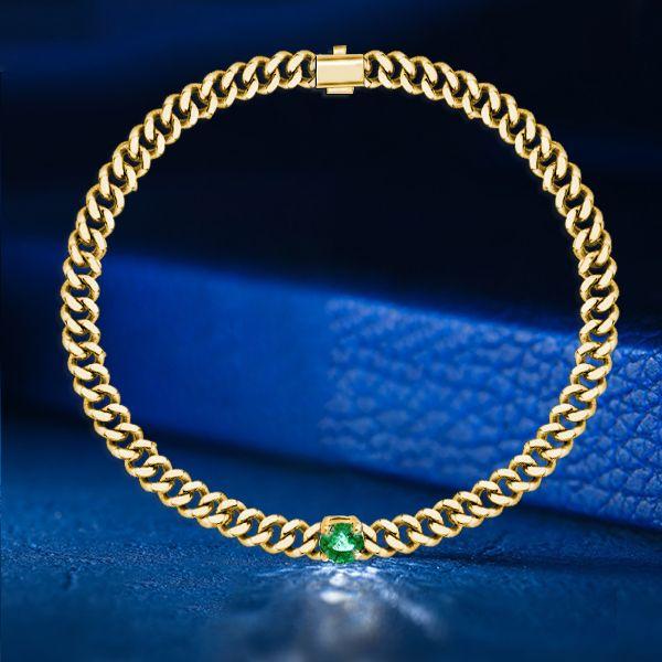 Golden Emerald Sapphire Solitaire Link Bracelet - 18K Gold Plated Sterling Silver