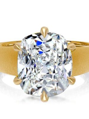 Golden Cushion Cut Engagement Ring with Hidden Halo - 18K Gold Plated Sterling Silver