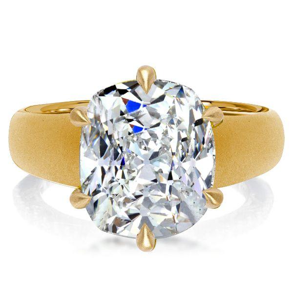 Golden Cushion Cut Engagement Ring with Hidden Halo - 18K Gold Plated Sterling Silver