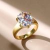 Golden Cushion Cut Engagement Ring with Hidden Halo - 18K Gold Plated Sterling Silver
