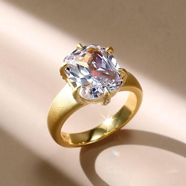 Golden Cushion Cut Engagement Ring with Hidden Halo - 18K Gold Plated Sterling Silver