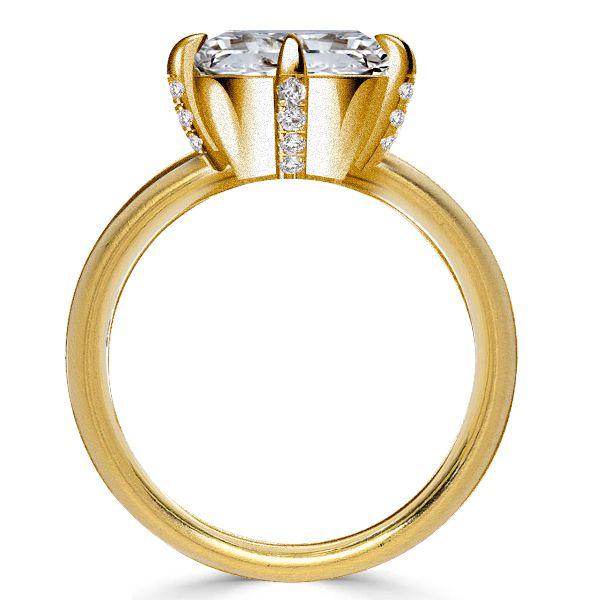 Golden Cushion Cut Engagement Ring with Hidden Halo - 18K Gold Plated Sterling Silver