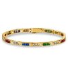 Multi-Gemstone Tennis Bracelet - Blue Sapphire, Emerald, Ruby - 18K Gold Plated Sterling Silver