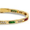 Multi-Gemstone Tennis Bracelet - Blue Sapphire, Emerald, Ruby - 18K Gold Plated Sterling Silver