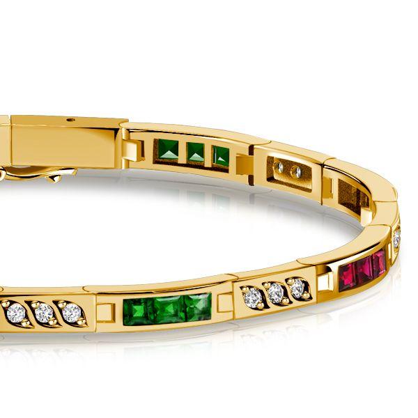 Multi-Gemstone Tennis Bracelet - Blue Sapphire, Emerald, Ruby - 18K Gold Plated Sterling Silver