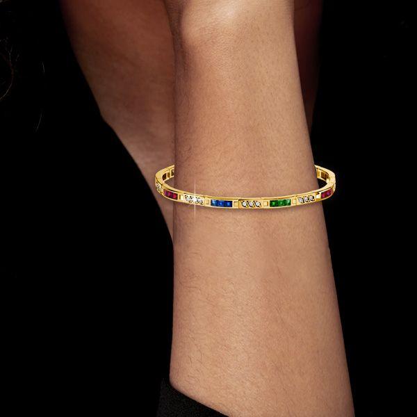 Multi-Gemstone Tennis Bracelet - Blue Sapphire, Emerald, Ruby - 18K Gold Plated Sterling Silver