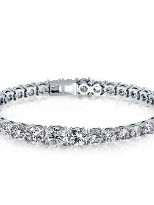 Halo Oval Created White Sapphire Tennis Bracelet - 925 Sterling Silver, 7 Inch
