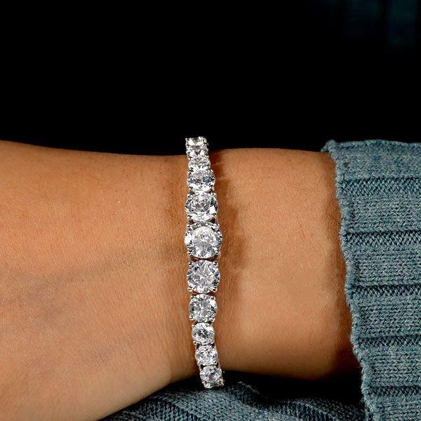 Halo Oval Created White Sapphire Tennis Bracelet - 925 Sterling Silver, 7 Inch