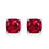 Cushion Cut Ruby & Sapphire Stud Earrings - Sterling Silver