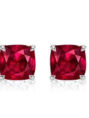 Cushion Cut Ruby & Sapphire Stud Earrings - Sterling Silver