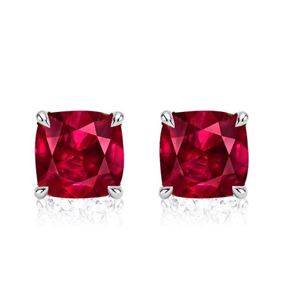 Cushion Cut Ruby & Sapphire Stud Earrings - Sterling Silver