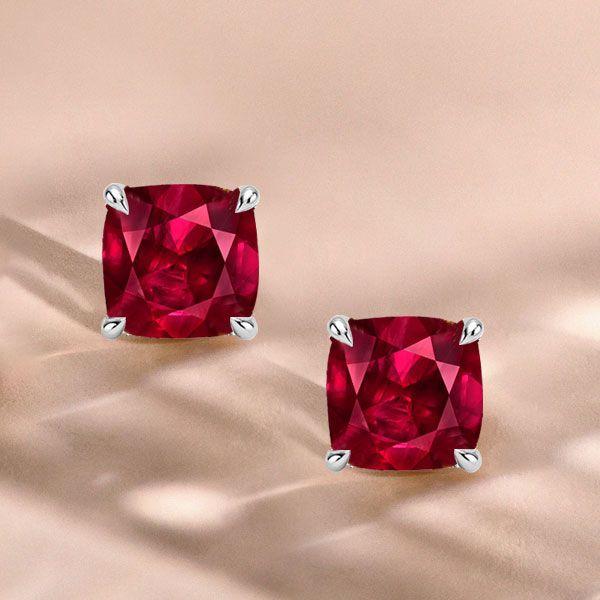 Cushion Cut Ruby & Sapphire Stud Earrings - Sterling Silver