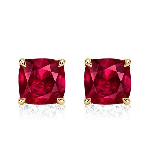 Cushion Cut Ruby & Sapphire Stud Earrings - Sterling Silver