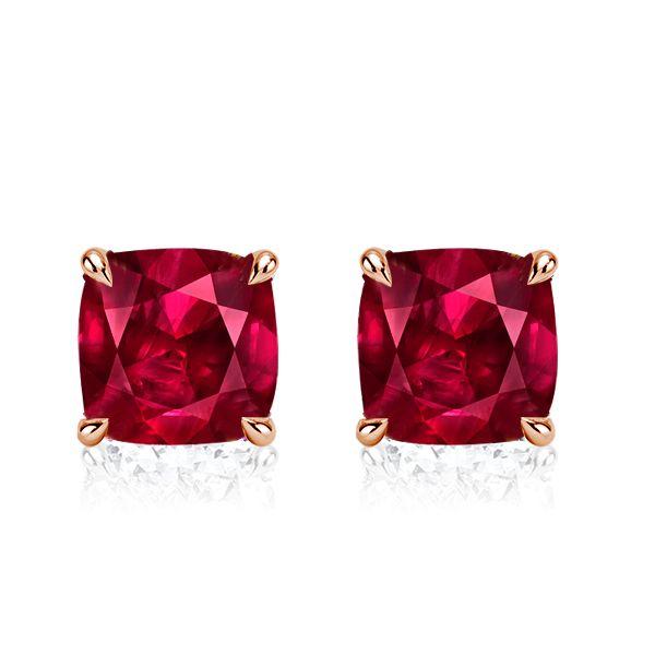 Cushion Cut Ruby & Sapphire Stud Earrings - Sterling Silver