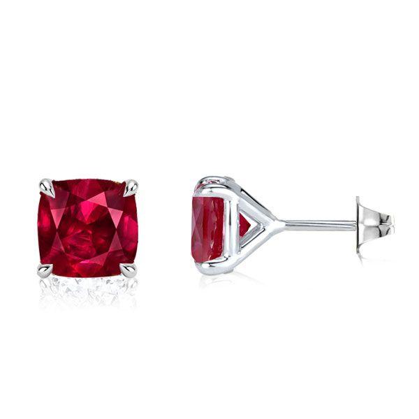 Cushion Cut Ruby & Sapphire Stud Earrings - Sterling Silver