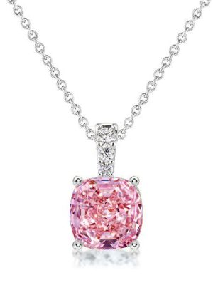 Cushion Cut Pink Pendant Necklace - 925 Sterling Silver