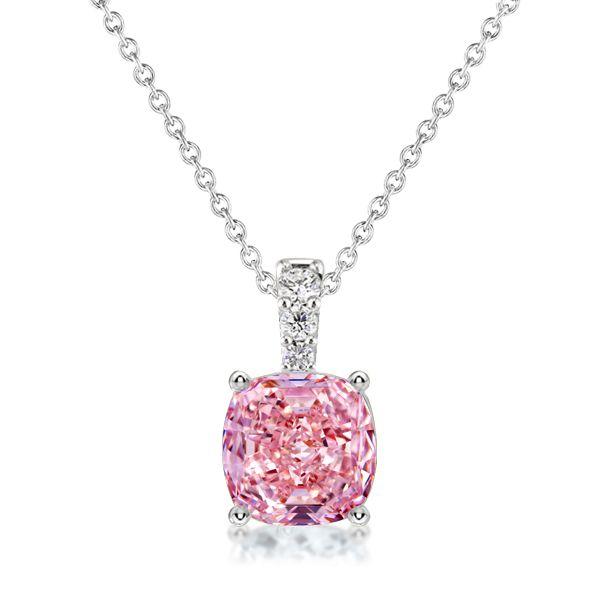Cushion Cut Pink Pendant Necklace - 925 Sterling Silver