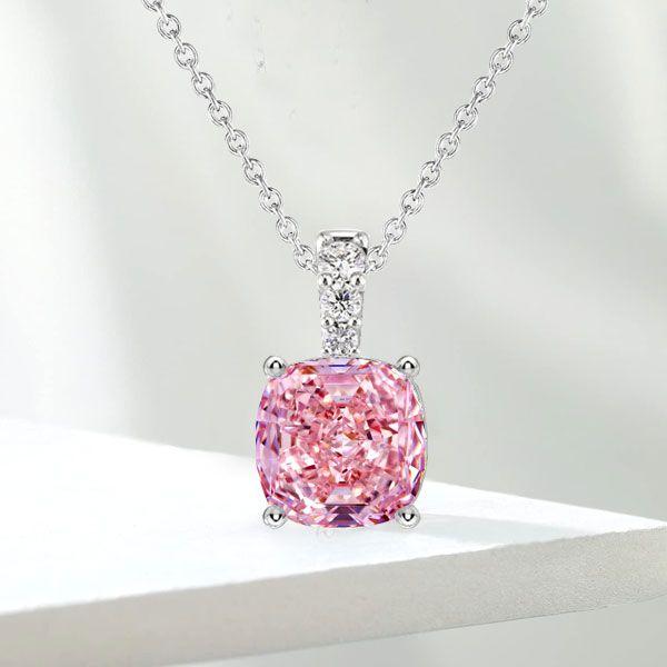 Cushion Cut Pink Pendant Necklace - 925 Sterling Silver