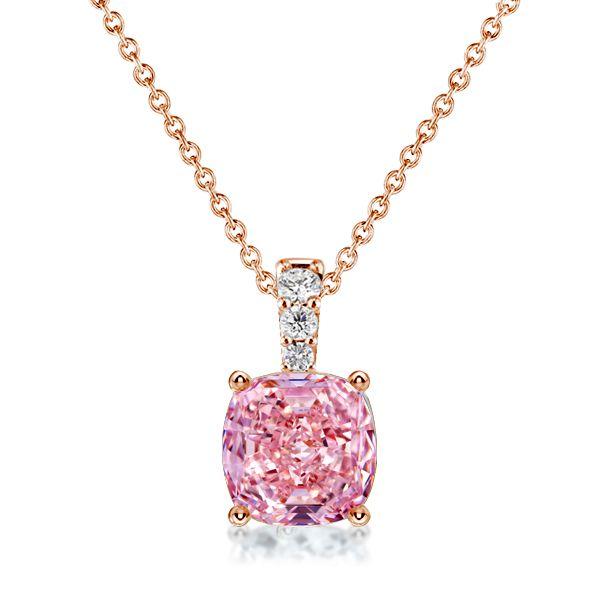 Cushion Cut Pink Pendant Necklace - 925 Sterling Silver