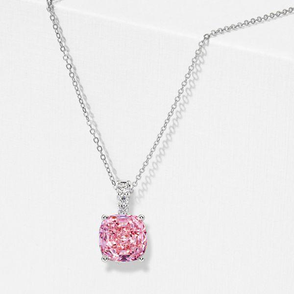 Cushion Cut Pink Pendant Necklace - 925 Sterling Silver