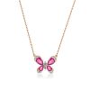 Rose Gold Butterfly Necklace - Pear & Round Cut Simulated Diamonds