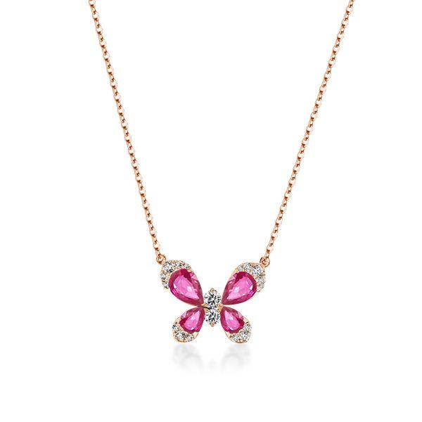 Rose Gold Butterfly Necklace - Pear & Round Cut Simulated Diamonds