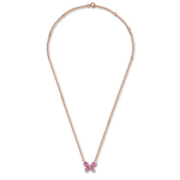 Rose Gold Butterfly Necklace - Pear & Round Cut Simulated Diamonds