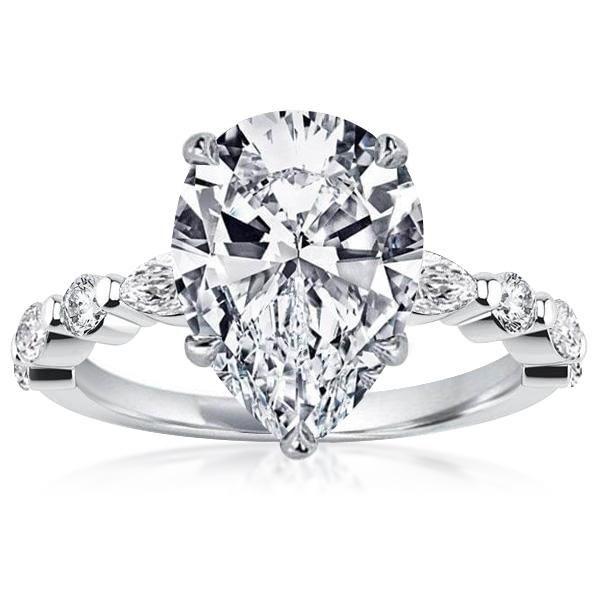 Pear Cut Sterling Silver Engagement Ring - 3.5 CT Center Stone