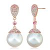 Rose Gold Pink Sapphire & Pearl Drop Earrings for Women - Sterling Silver