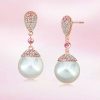 Rose Gold Pink Sapphire & Pearl Drop Earrings for Women - Sterling Silver