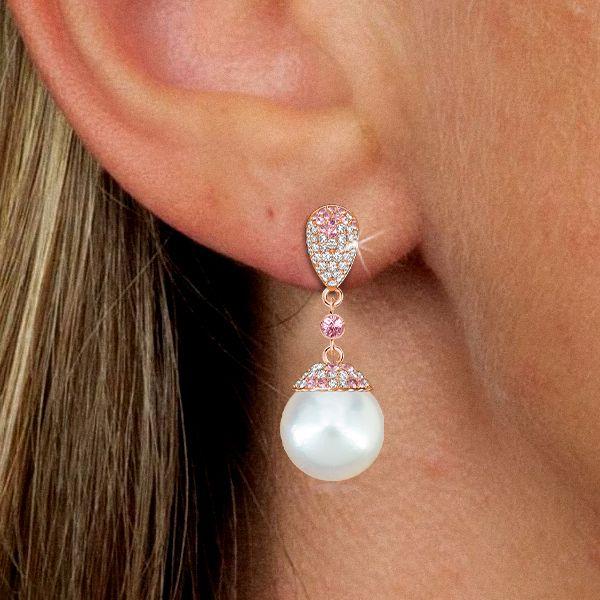 Rose Gold Pink Sapphire & Pearl Drop Earrings for Women - Sterling Silver