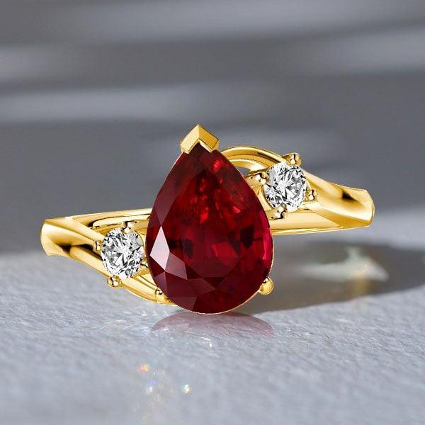 Three Stone Pear Cut Garnet Engagement Ring in 925 Sterling Silver