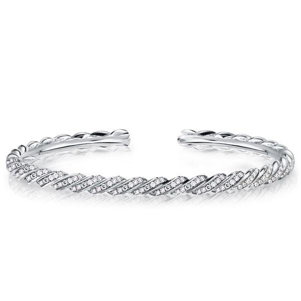 Sterling Silver White Sapphire Pave Cuff Bracelet with Round Cut Stones