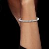 Sterling Silver White Sapphire Pave Cuff Bracelet with Round Cut Stones