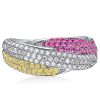 Bypass Ring: Yellow Topaz & Pink Stone Micro Pave in Sterling Silver