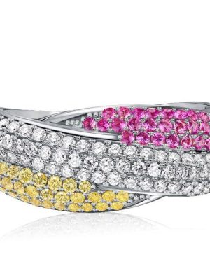 Bypass Ring: Yellow Topaz & Pink Stone Micro Pave in Sterling Silver