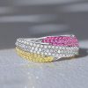 Bypass Ring: Yellow Topaz & Pink Stone Micro Pave in Sterling Silver