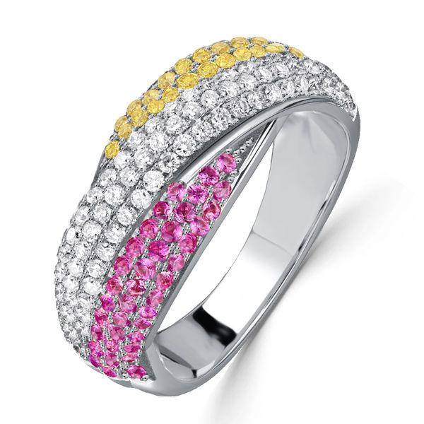 Bypass Ring: Yellow Topaz & Pink Stone Micro Pave in Sterling Silver