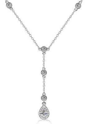 Sterling Silver Pear Shaped Halo Pendant Necklace for Women with 1.08 CT. TW Stones
