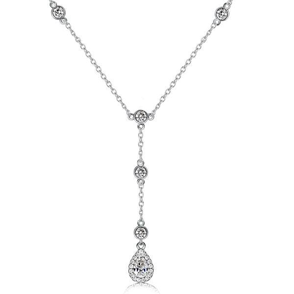 Sterling Silver Pear Shaped Halo Pendant Necklace for Women with 1.08 CT. TW Stones