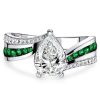 Pear Shaped Emerald & Sapphire Bypass Ring - Sterling Silver Engagement Ring
