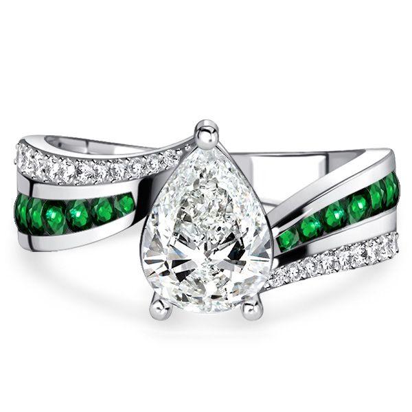 Pear Shaped Emerald & Sapphire Bypass Ring - Sterling Silver Engagement Ring