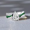 Pear Shaped Emerald & Sapphire Bypass Ring - Sterling Silver Engagement Ring