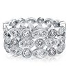 Triple Row Vintage Round Cut Eternity Wedding Band in Sterling Silver