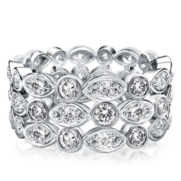 Triple Row Vintage Round Cut Eternity Wedding Band in Sterling Silver