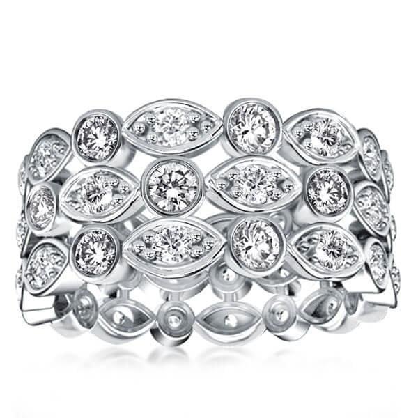 Triple Row Vintage Round Cut Eternity Wedding Band in Sterling Silver