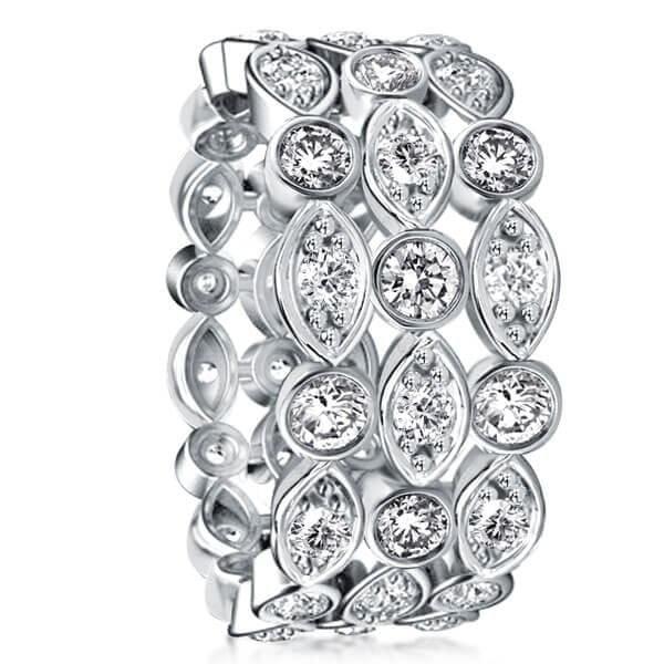 Triple Row Vintage Round Cut Eternity Wedding Band in Sterling Silver