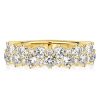 18K Gold Plated Sterling Silver Double Row Round Cut Half Eternity Wedding Band